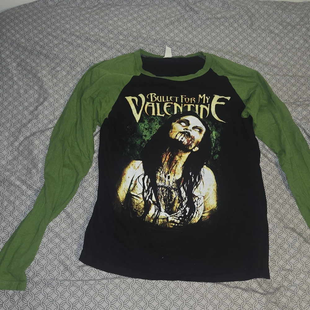 Green and Black Long Sleeve Band Tee